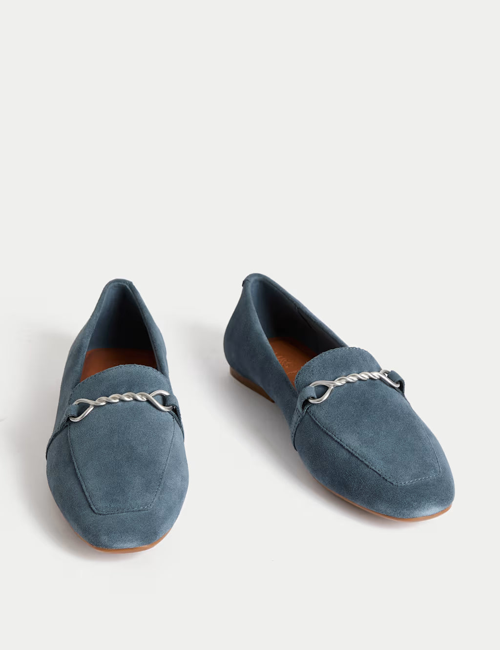 Suede Chain Detail Flat Loafers